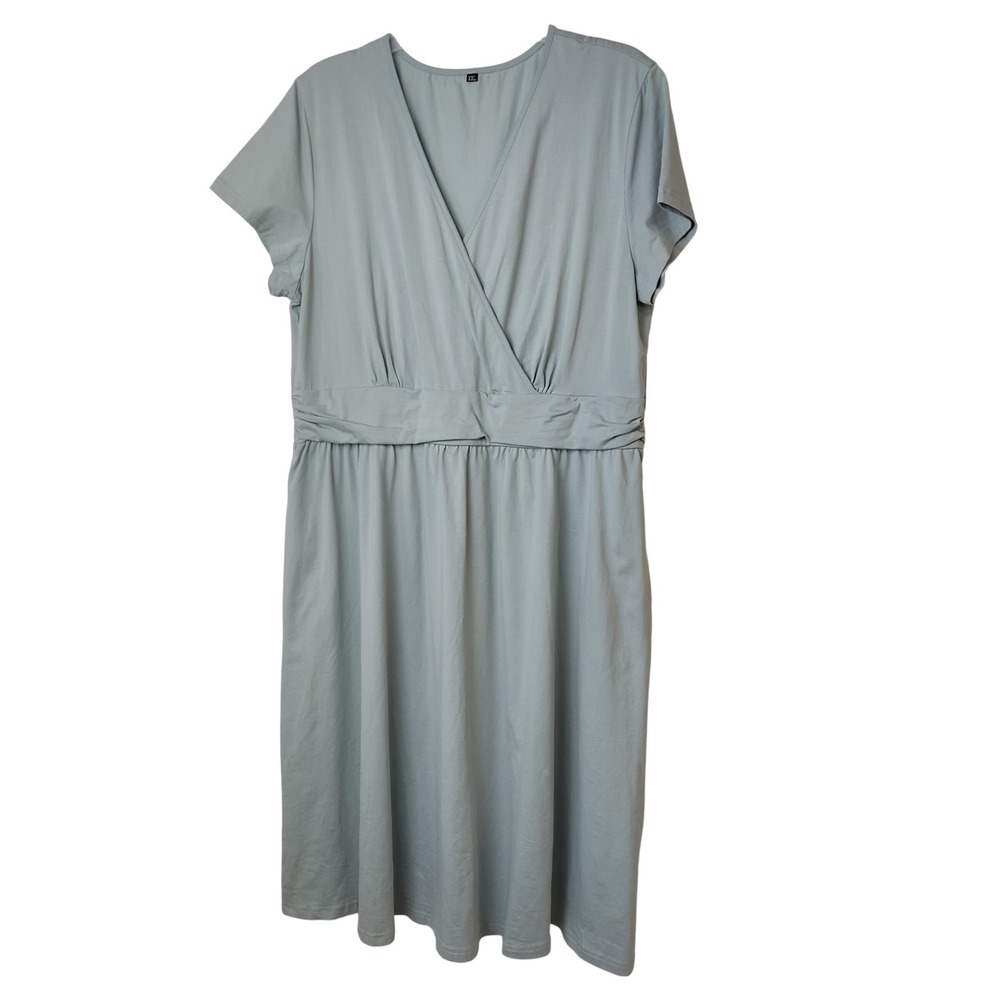 Unbranded Dress Women XXL Sage Green Surplice Empire Waist‎ V-Neck Midi Pocketed